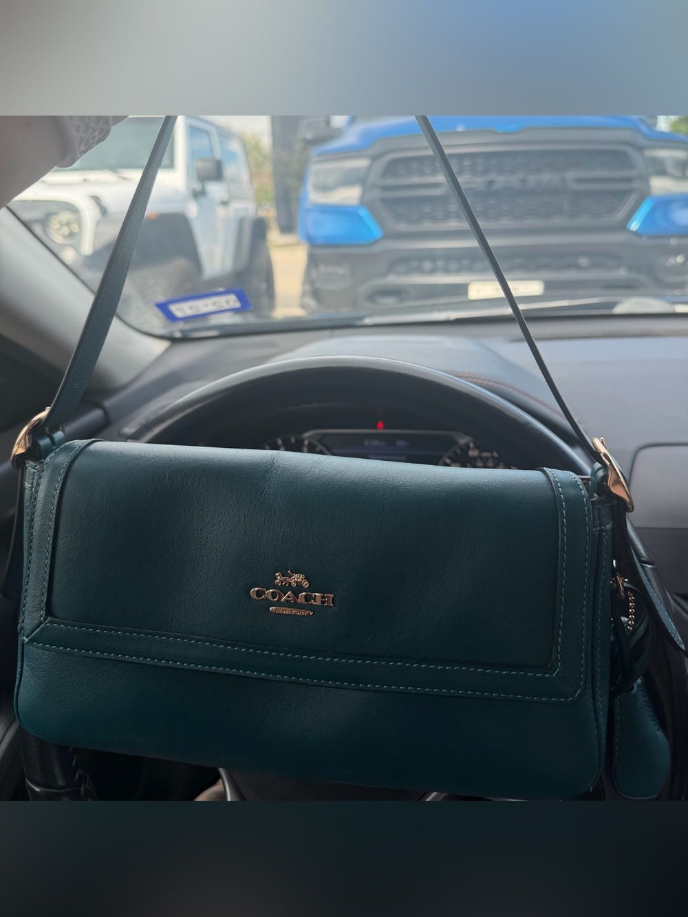Coach Teal Leather Crossbody with Gold Hardware